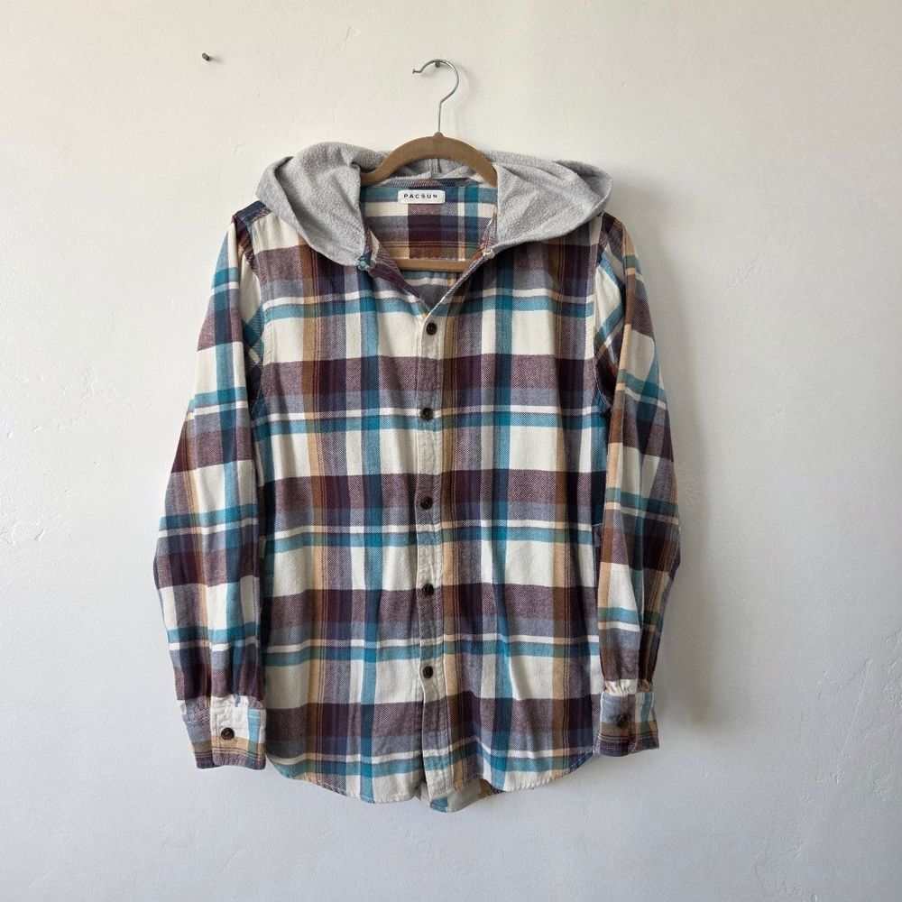 Pacsun Plaid Hoodie Shirt Men's Small Pockets Skater Streetwear Punk Grunge Y2K - Picture 2 of 9